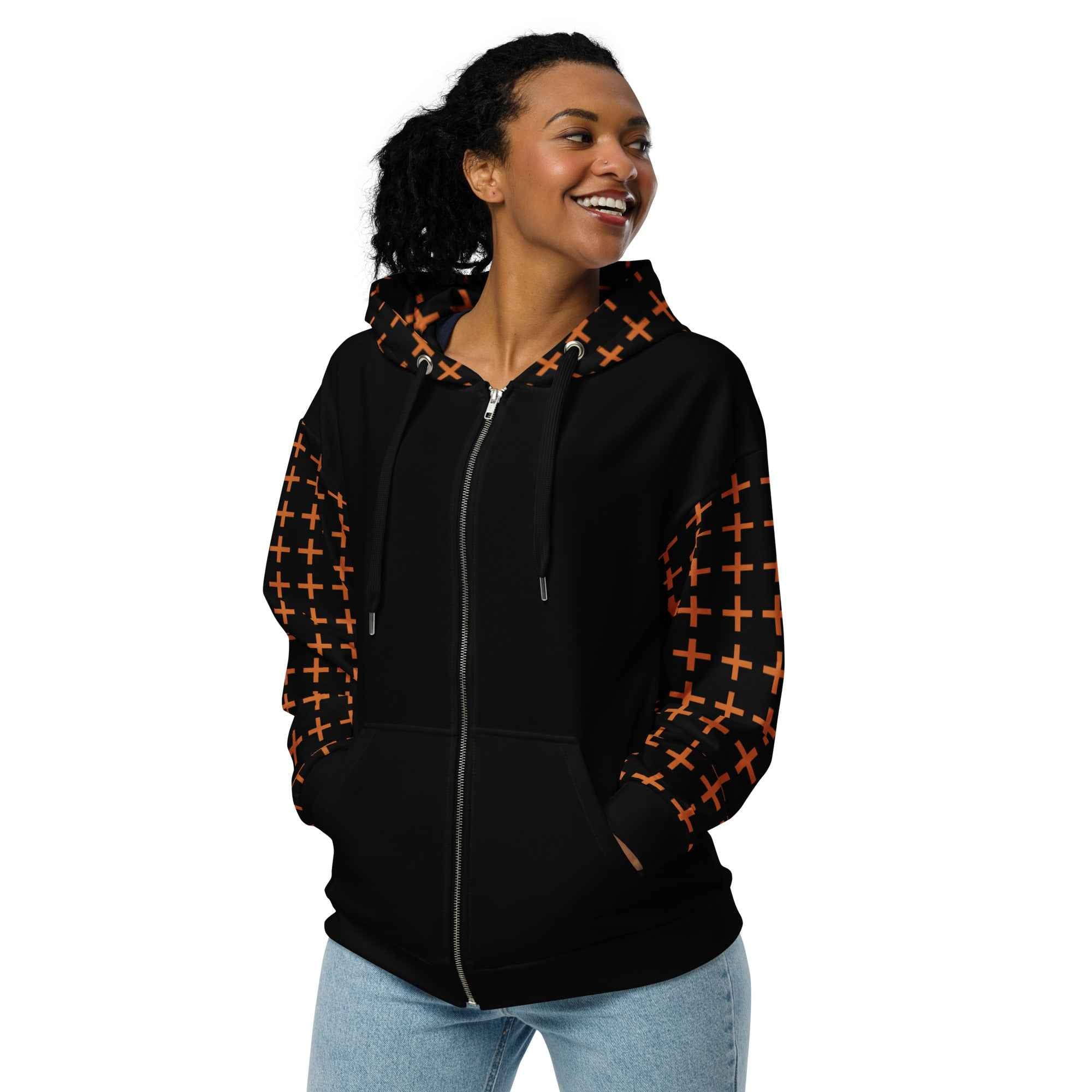 Signature Cross Zip Hoodie – Black/Orange