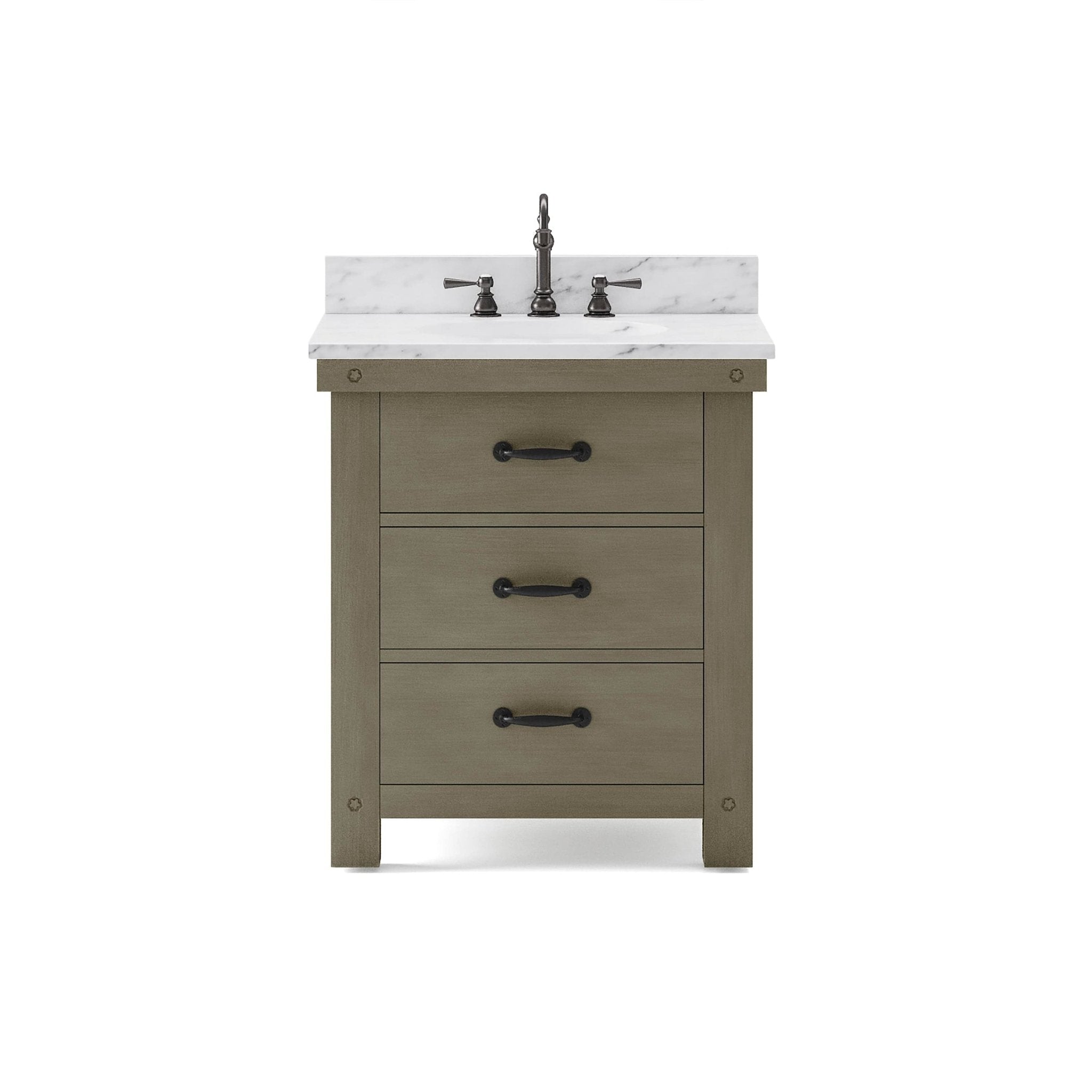 30 Inch Grizzle Grey Single Sink Bathroom Vanity With Carrara White Marble Counter Top From The ABERDEEN Collection - Molaix601946608505Bathroom VanitiesAB30CW03GG-000000000