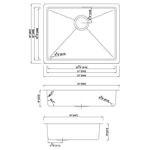 Builders Collection 18g Micro Radius 23×18 Single Bowl Undermount Stainless Steel Kitchen Sink - GSM-2318ADA - Molaix601946608253Kitchen SinksGSM-2318ADA