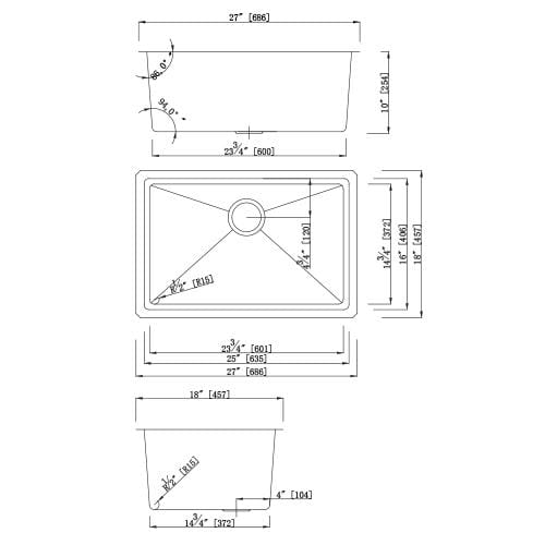 Builders Collection 18g Micro Radius 27×18 Single Bowl Undermount Stainless Steel Kitchen Sink - GSM-2718 - Molaix601946608260Kitchen SinksGSM-2718