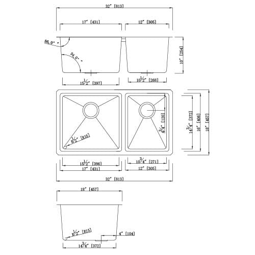 Builders Collection 18g Micro Radius 60/40 Double Bowl Undermount Stainless Steel Kitchen Sink - GSM-6040 - Molaix601946608321Kitchen SinksGSM-6040