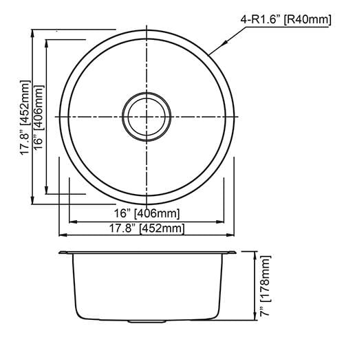 Builders Collection 18g Round 16″ Single Bowl Undermount Stainless Steel Bar Sink - GSR-18-16R - Molaix601946608345Bar SinksGSR-18-16R