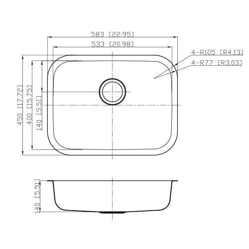 Builders Collection 18g Standard Radius 23×18 Single Bowl Undermount Stainless Steel Kitchen Sink - GSR-18-2318ADA - Molaix601946608383Kitchen SinksGSR-18-2318ADA