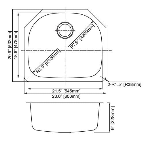 Builders Collection 18g Standard Radius 23×21 Single D-Bowl Undermount Stainless Steel Kitchen Sink - GSR-18-2321 - Molaix601946608390Kitchen SinksGSR-18-2321