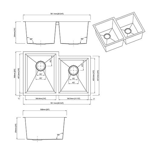 Builders Collection 18g Zero Radius 60/40-1 Offset Double Bowl Undermount Stainless Steel Kitchen Sink - GSZ-6040-1 - Molaix601947033962Kitchen SinksGSZ-6040-1