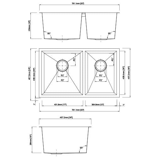 Builders Collection 18g Zero Radius 60/40 Double Bowl Undermount Stainless Steel Kitchen Sink - GSZ-6040 - Molaix601947033924Kitchen SinksGSZ-6040