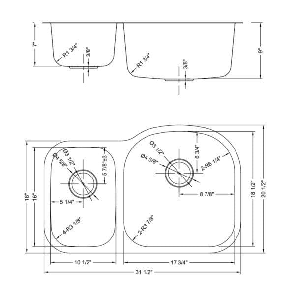 Dakota Signature 31" Double Bowl 30/70 Kitchen Sink w/ Grids - DSR-3070 - Molaix601946607256Kitchen SinksDSR-3070