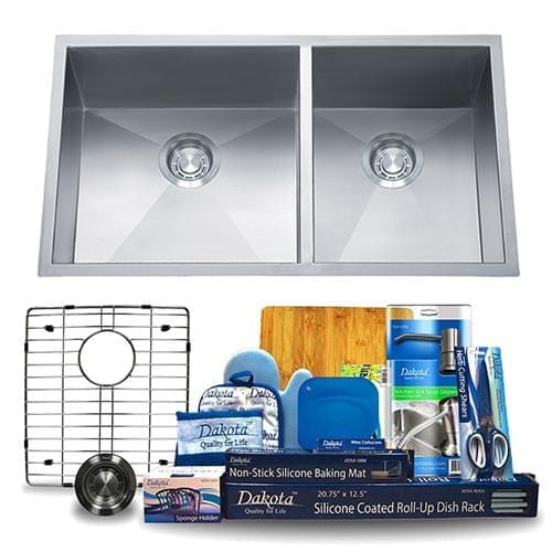 Dakota Signature 32″ Zero Radius 60/40 Double Bowl Kitchen Sink w/ Grids - DSZ-6040 - Molaix601946607263Kitchen SinksDSZ-6040