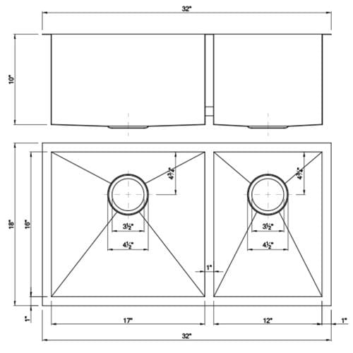 Dakota Signature 32″ Zero Radius 60/40 Double Bowl Kitchen Sink w/ Grids - DSZ-6040 - Molaix601946607263Kitchen SinksDSZ-6040