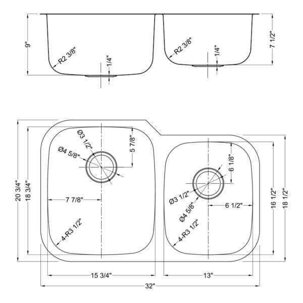 Dakota Signature 60/40 Double Bowl 32" Kitchen Sink w/ Grids - DSR-6040 - Molaix601946607294Kitchen SinksDSR-6040