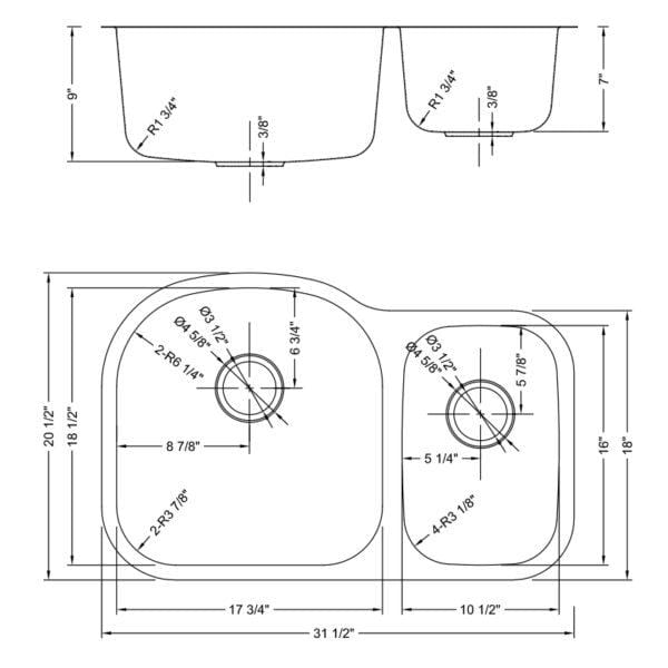 Dakota Signature 70/30 Double Bowl 31.5" Kitchen Sink w/ Grids - DSR-7030 - Molaix601946607300Kitchen SinksDSR-7030
