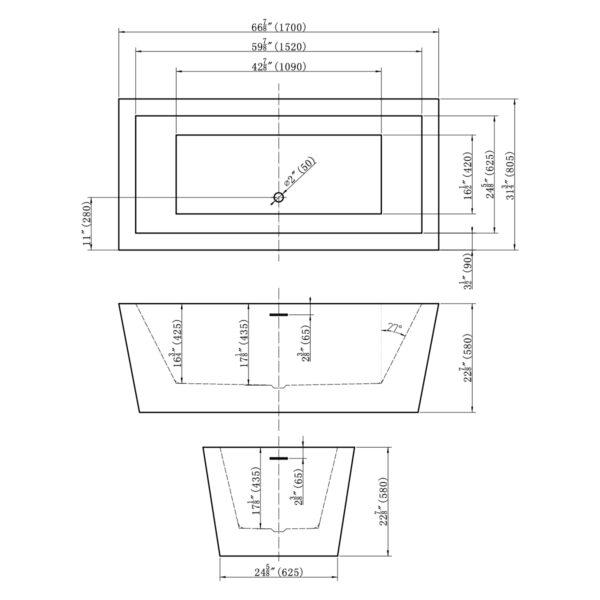 Dakota Signature Free Standing Rectangle Tub 67" × 31.5" × 23" - DST-FSRCB00W - Molaix601946607423Free Standing BathtubDST-FSRCB00W