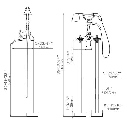 Dakota Signature Freestanding Tub Filler with Hand Shower - DSF-00BTF04CR - Molaix601946607447Freestanding Tub FillerDSF-00BTF04CR