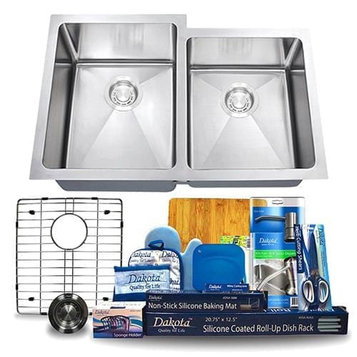 Dakota Signature Micro Radius 30.75″ Offset Double Bowl 60/40 Kitchen Sink w/ grids - DSM-6040-1 - Molaix601946607546Kitchen SinksDSM-6040-1