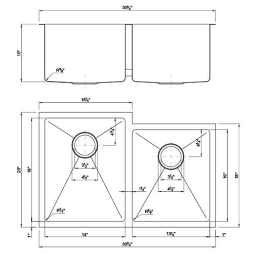 Dakota Signature Micro Radius 30.75″ Offset Double Bowl 60/40 Kitchen Sink w/ grids - DSM-6040-1 - Molaix601946607546Kitchen SinksDSM-6040-1