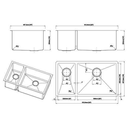 Dakota Signature Micro Radius 32″ Stainless Steel 30/70 Kitchen Sink w/ grids - DSM-3070 - Molaix601946607577Kitchen SinksDSM-3070