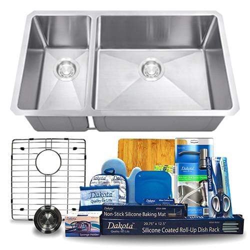 Dakota Signature Micro Radius 32″ Stainless Steel 30/70 Kitchen Sink w/ grids - DSM-3070 - Molaix601946607577Kitchen SinksDSM-3070