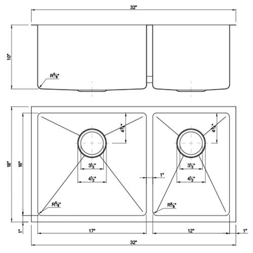 Dakota Signature Micro Radius Double Bowl 60/40 32″ w/ Grids - DSM-6040 - Molaix601946607591Kitchen SinksDSM-6040