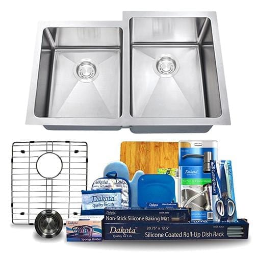 Dakota Signature Micro Radius Kitchen Sink 30.75″ Double Bowl Offset 40/60 w/ Grids - DSM-4060-1 - Molaix601946607614Kitchen SinksDSM-4060-1