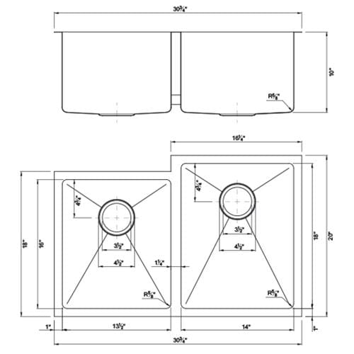 Dakota Signature Micro Radius Kitchen Sink 30.75″ Double Bowl Offset 40/60 w/ Grids - DSM-4060-1 - Molaix601946607614Kitchen SinksDSM-4060-1
