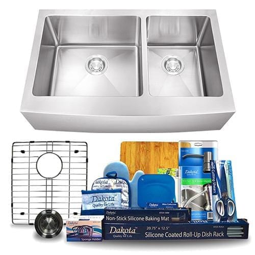 Dakota Signature Micro Radius Kitchen Sink Apron Front Double Bowl 60/40 33″ w/ Grids - DSM-A6040 - Molaix601946607638Kitchen SinksDSM-A6040