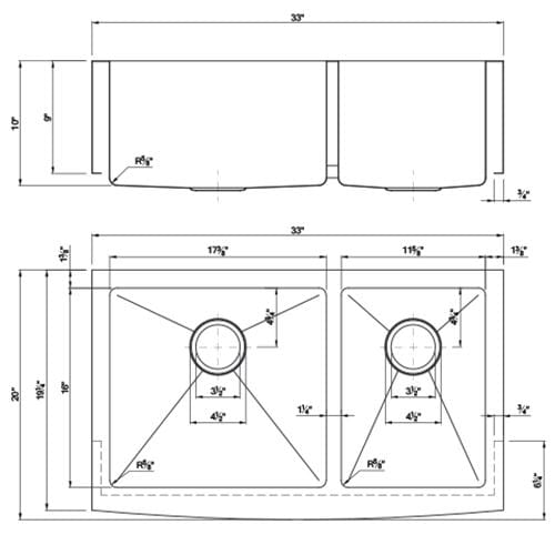 Dakota Signature Micro Radius Kitchen Sink Apron Front Double Bowl 60/40 33″ w/ Grids - DSM-A6040 - Molaix601946607638Kitchen SinksDSM-A6040