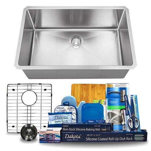 Dakota Signature Micro Radius Single Bowl 32″ Stainless Steel Kitchen Sink w/ Grid - MolaixKitchen SinksDSM-3220