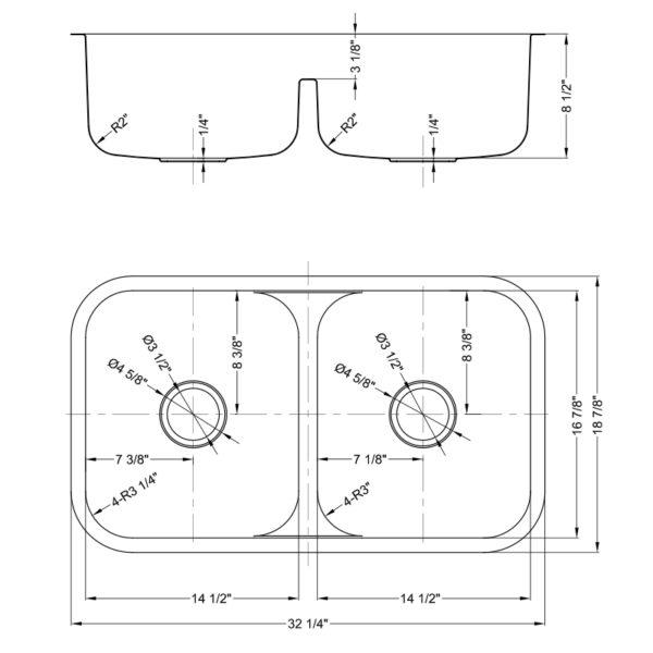 Dakota Signature Stainless Steel 50/50 Double Bowl Low Divide 32" Kitchen Sink w/ Grids - DSR-5050LD - Molaix601946607911Kitchen SinksDSR-5050LD
