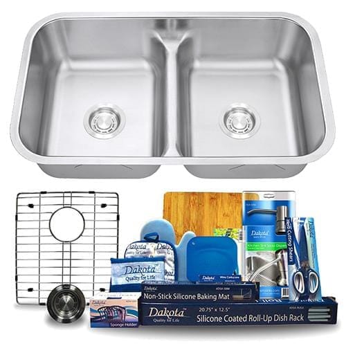 Dakota Signature Stainless Steel 50/50 Double Bowl Low Divide 32" Kitchen Sink w/ Grids - DSR-5050LD - Molaix601946607911Kitchen SinksDSR-5050LD