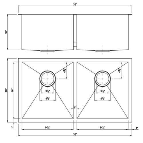 Dakota Signature Zero Radius 16g 50/50 32″x18″ w/ Grids - DSZ-5050 - Molaix601946607928Kitchen SinksDSZ-5050