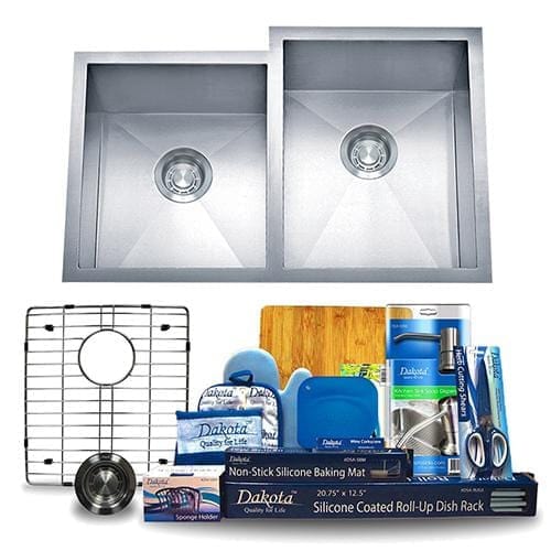 Dakota Signature Zero Radius 30.75" Stainless-Steel 40/60 Double Bowl Kitchen Sink w/ Grids - DSZ-4060-1 - Molaix601946607942Kitchen SinksDSZ-4060-1