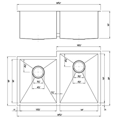 Dakota Signature Zero Radius 30.75" Stainless-Steel 40/60 Double Bowl Kitchen Sink w/ Grids - DSZ-4060-1 - Molaix601946607942Kitchen SinksDSZ-4060-1
