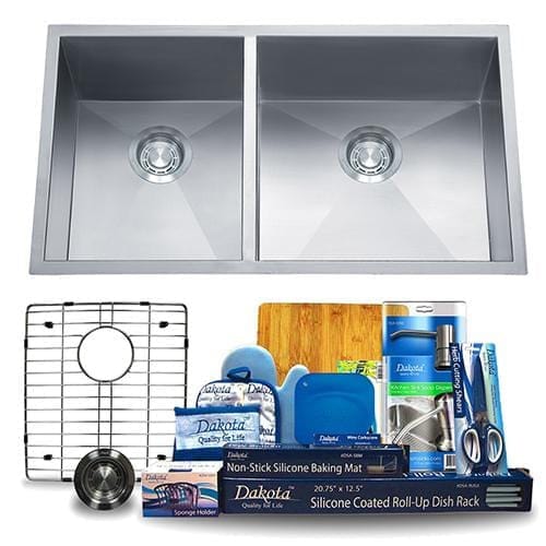 Dakota Signature Zero Radius 32″ Double Bowl 40/60 Kitchen Sink w/ Grids - DSZ-4060 - Molaix601946607966Kitchen SinksDSZ-4060