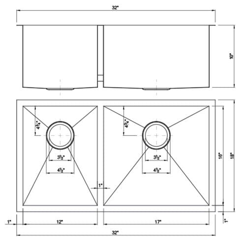 Dakota Signature Zero Radius 32″ Double Bowl 40/60 Kitchen Sink w/ Grids - DSZ-4060 - Molaix601946607966Kitchen SinksDSZ-4060