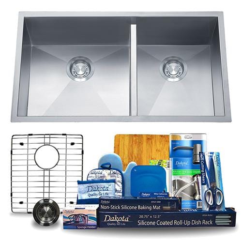 Dakota Signature Zero Radius 32″ Double Bowl 70/30 Kitchen Sink w/ Grids - DSZ-7030 - Molaix601946607973Kitchen SinksDSZ-7030