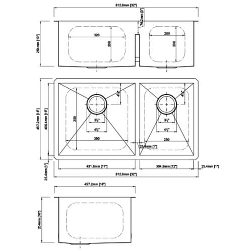 Dakota Signature Zero Radius 32″ Double Bowl 70/30 Kitchen Sink w/ Grids - DSZ-7030 - Molaix601946607973Kitchen SinksDSZ-7030