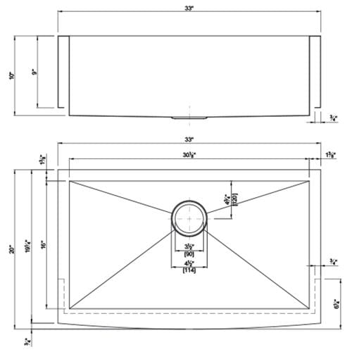 Dakota Signature Zero Radius Apron Front Single Bowl 33″ Kitchen Sink with Grids - DSZ-A3320 - Molaix601946608024Kitchen SinksDSZ-A3320