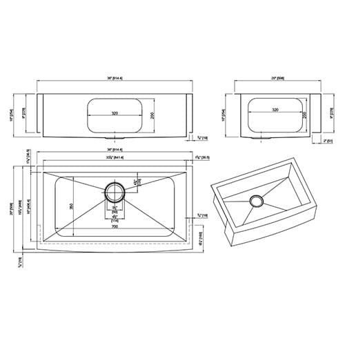 Dakota Signature Zero Radius Apron Front Single Bowl 36″ Kitchen Sink with Grids - DSZ-A3620 - Molaix601946608031Kitchen SinksDSZ-A3620