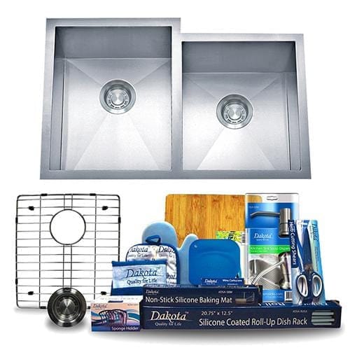 Dakota Signature Zero Radius Offset 60/40 Double Bowl 31.25″ Kitchen Sink w/ Grids - DSZ-6040-1 - Molaix601946608079Kitchen SinksDSZ-6040-1