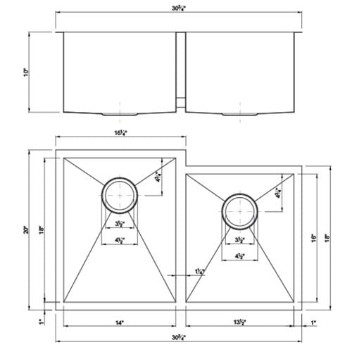 Dakota Signature Zero Radius Offset 60/40 Double Bowl 31.25″ Kitchen Sink w/ Grids - DSZ-6040-1 - Molaix601946608079Kitchen SinksDSZ-6040-1