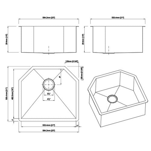 Dakota Signature Zero Radius Single Bowl 23″ Kitchen Sink w/ Grid - DSZ-2321 - Molaix601946608086Kitchen SinksDSZ-2321