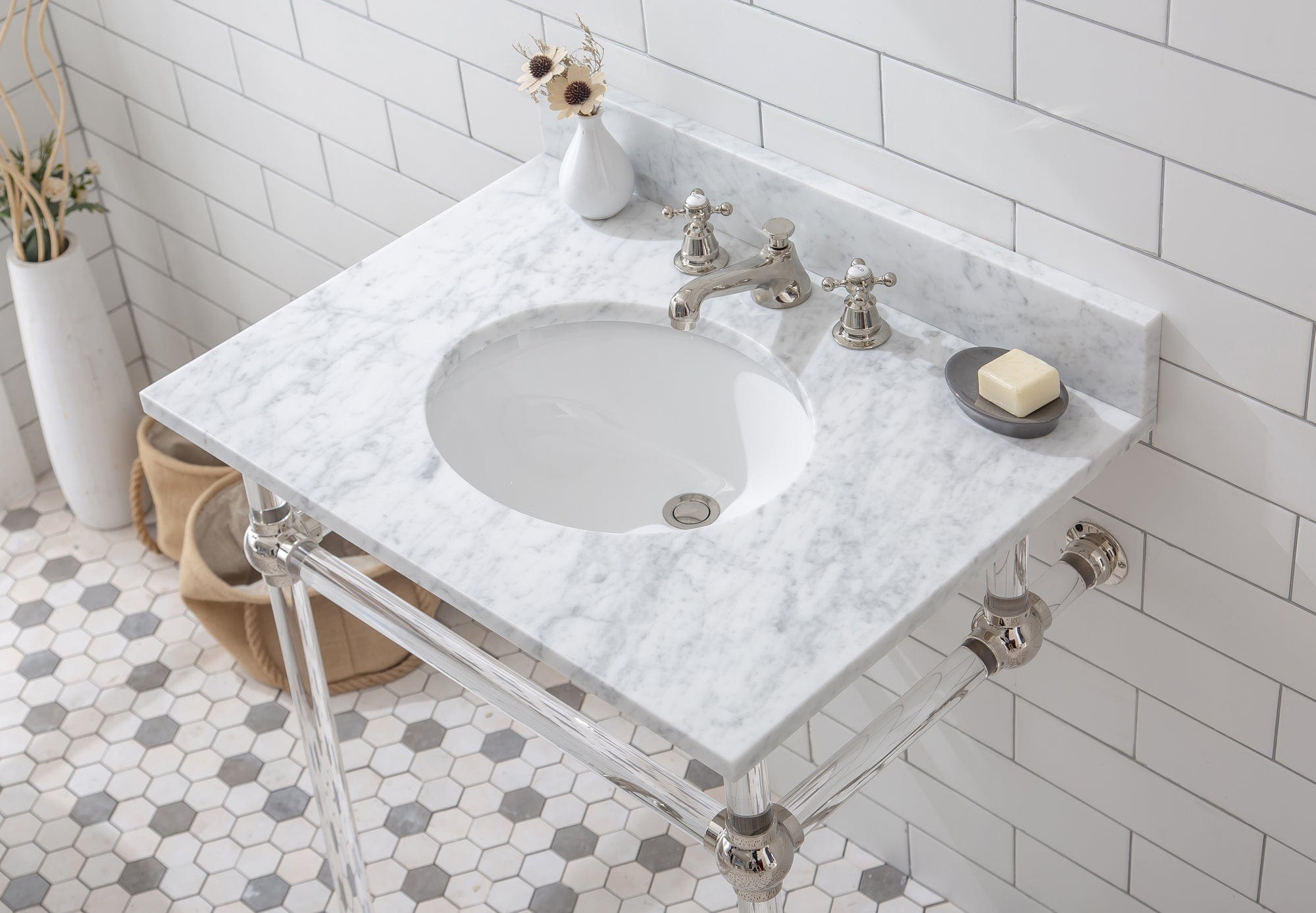 Empire 30 Inch Wide Single Wash Stand, P-Trap, Counter Top with Basin, and F2-0009 Faucet included in Polished Nickel (PVD) Finish - Molaix732030762619EP30D-0509