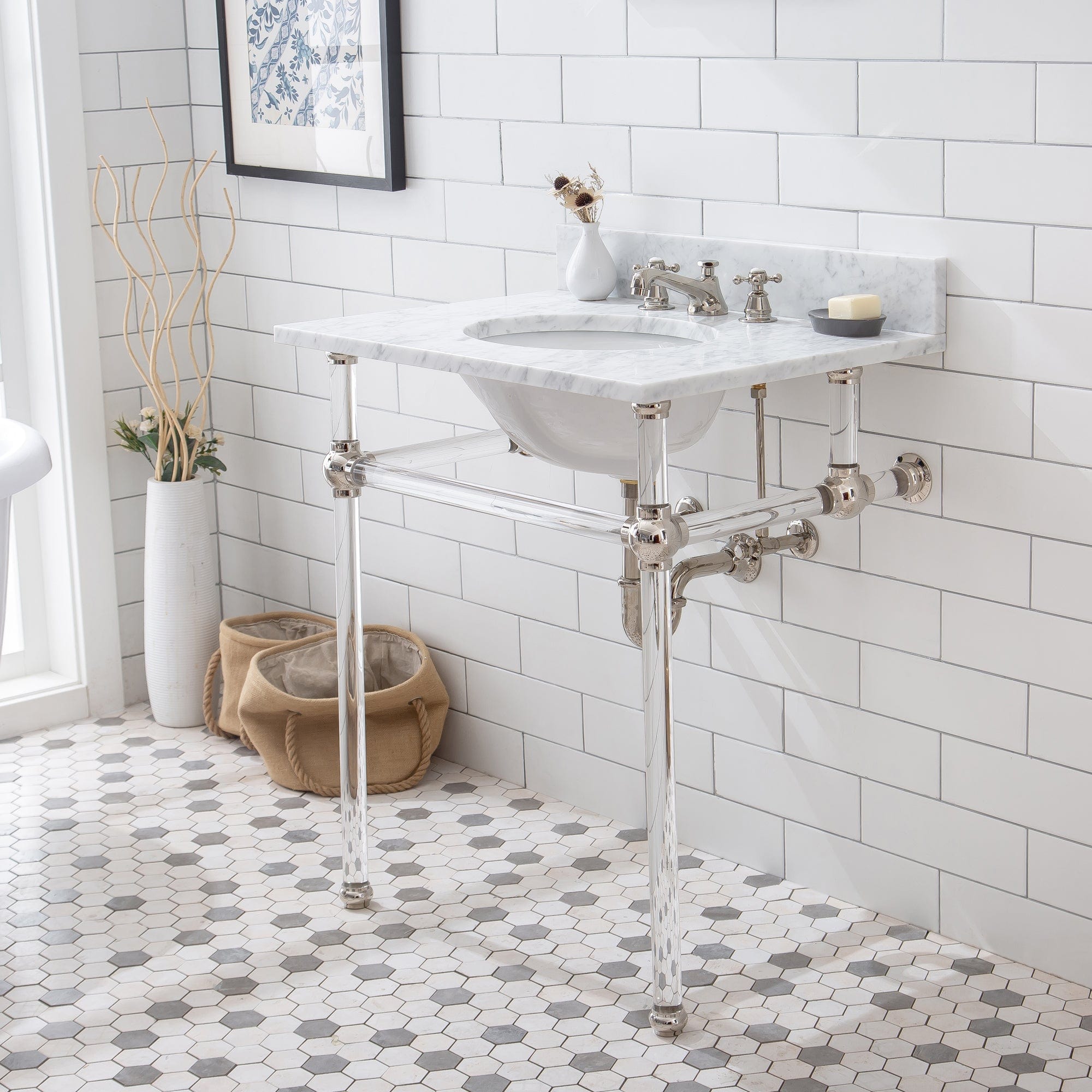 Empire 30 Inch Wide Single Wash Stand, P-Trap, Counter Top with Basin, and F2-0009 Faucet included in Polished Nickel (PVD) Finish - Molaix732030762619EP30D-0509