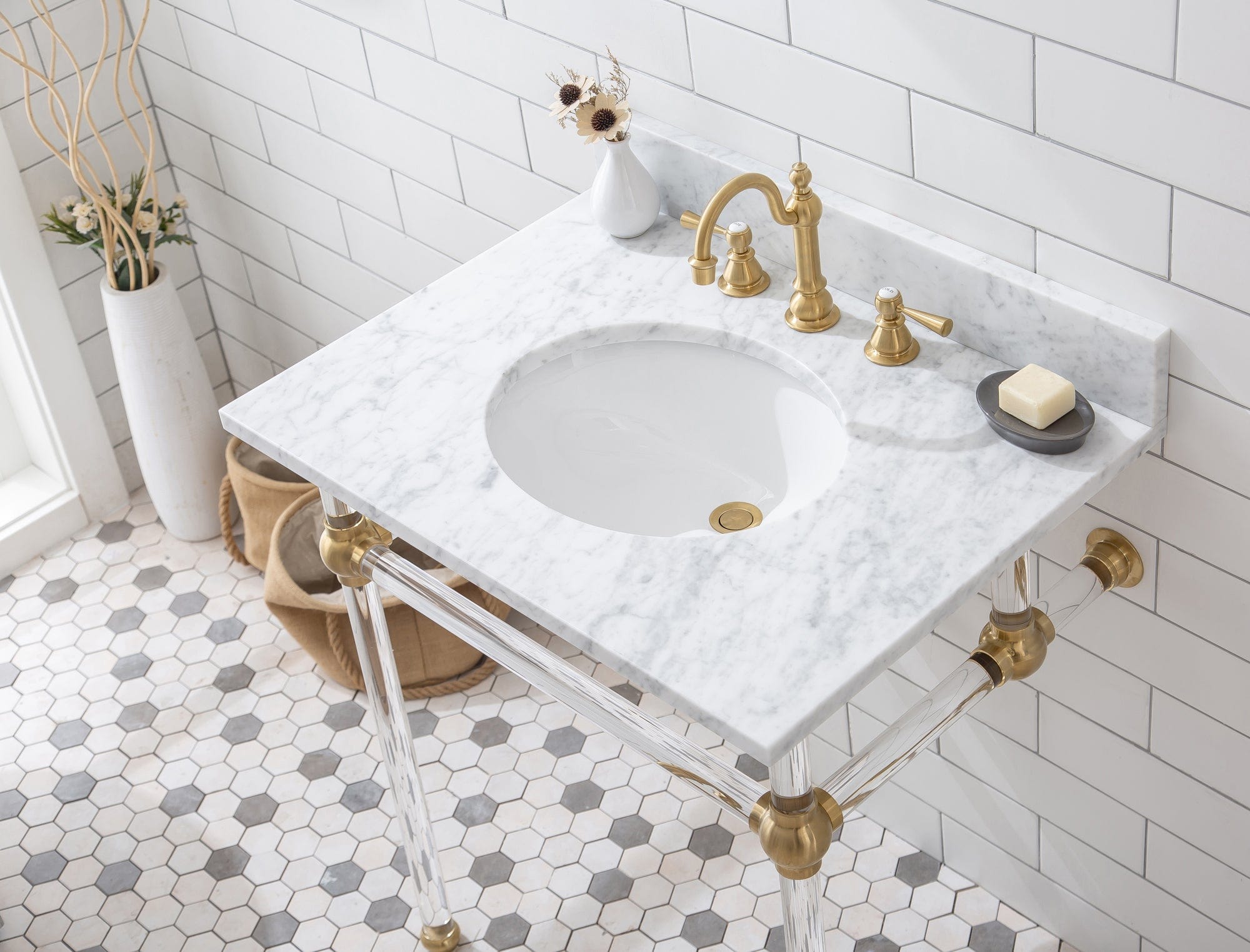 Empire 30 Inch Wide Single Wash Stand, P-Trap, Counter Top with Basin, and F2-0012 Faucet included in Satin Gold Finish - Molaix732030762640EP30D-0612