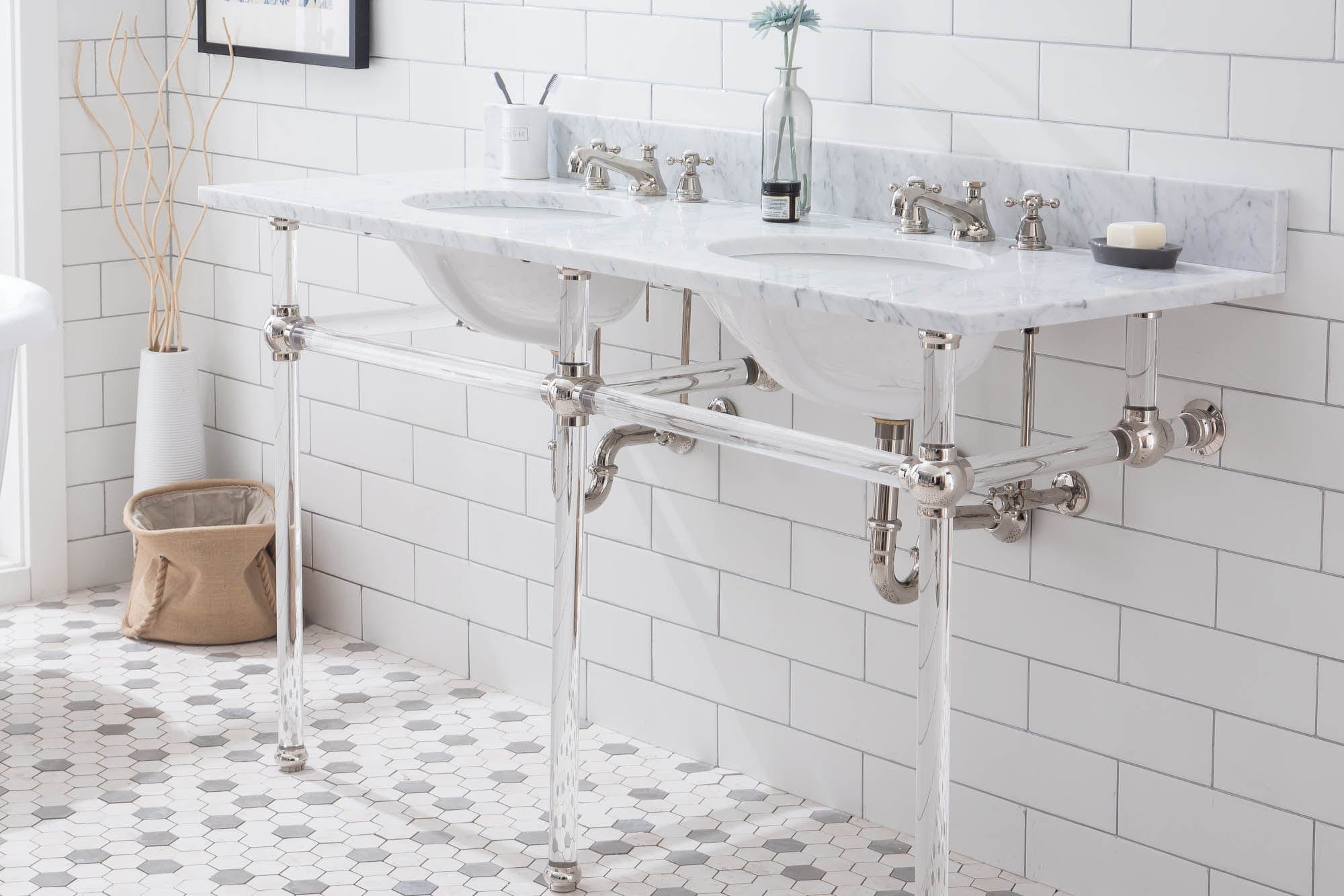 Empire 60 Inch Wide Double Wash Stand and P-Trap included in Polished Nickel (PVD) Finish - Molaix732030762787EP60B-0500