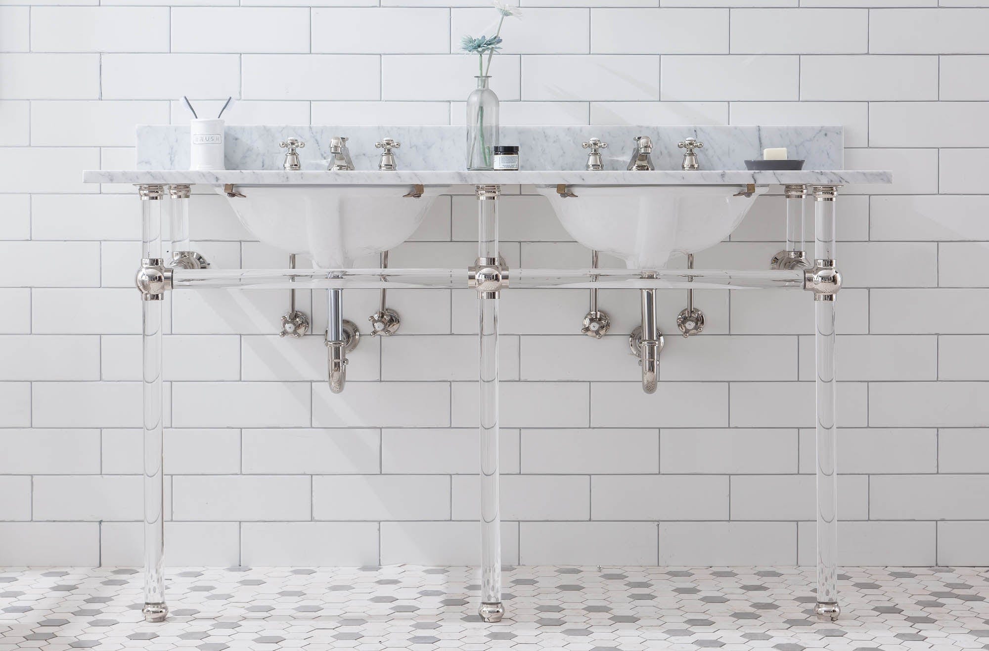 Empire 60 Inch Wide Double Wash Stand and P-Trap included in Polished Nickel (PVD) Finish - Molaix732030762787EP60B-0500
