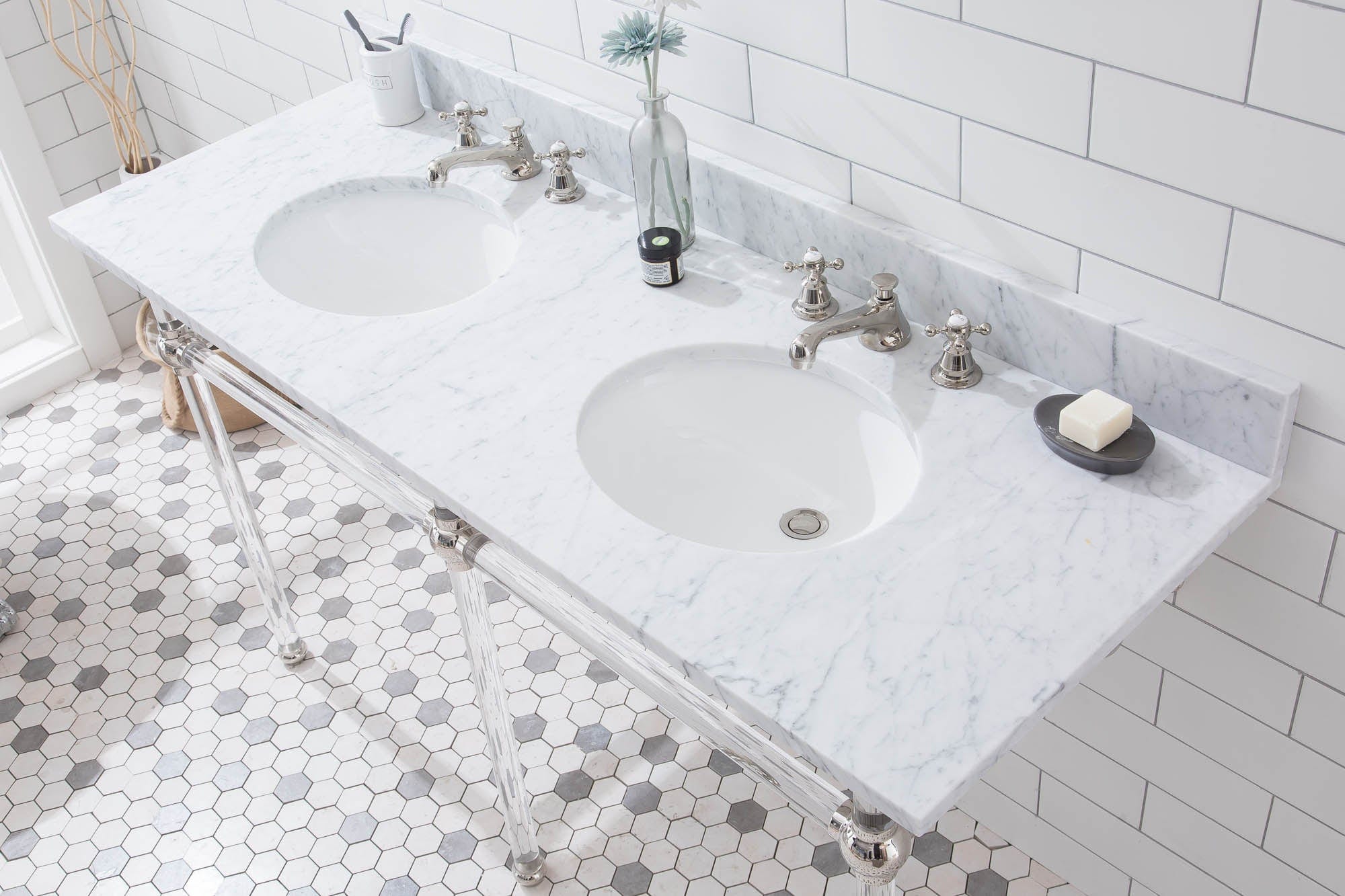 Empire 60 Inch Wide Double Wash Stand and P-Trap included in Polished Nickel (PVD) Finish - Molaix732030762787EP60B-0500