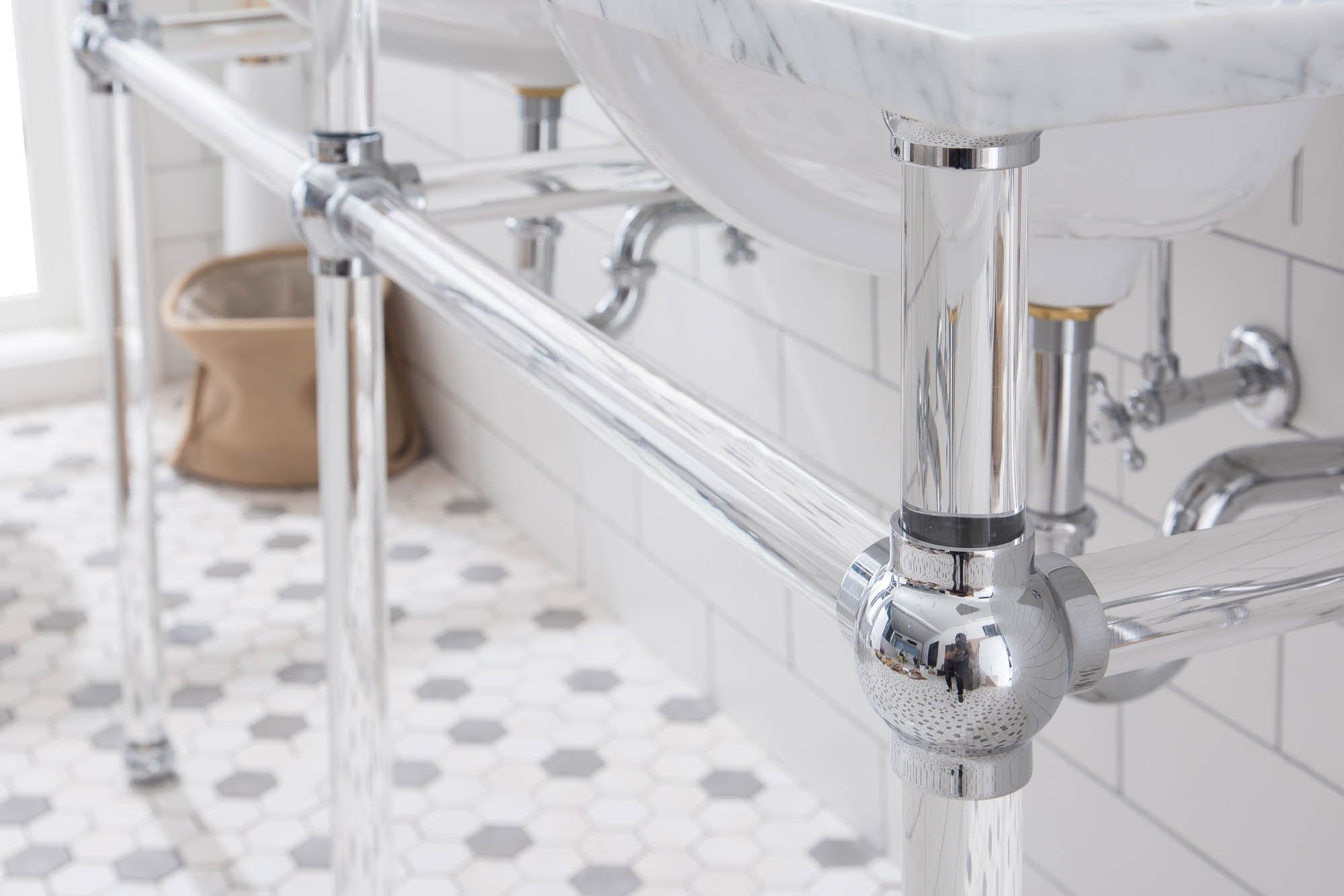Empire 60 Inch Wide Double Wash Stand, P-Trap, and Counter Top with Basin included in Chrome Finish - Molaix732030762800EP60C-0100