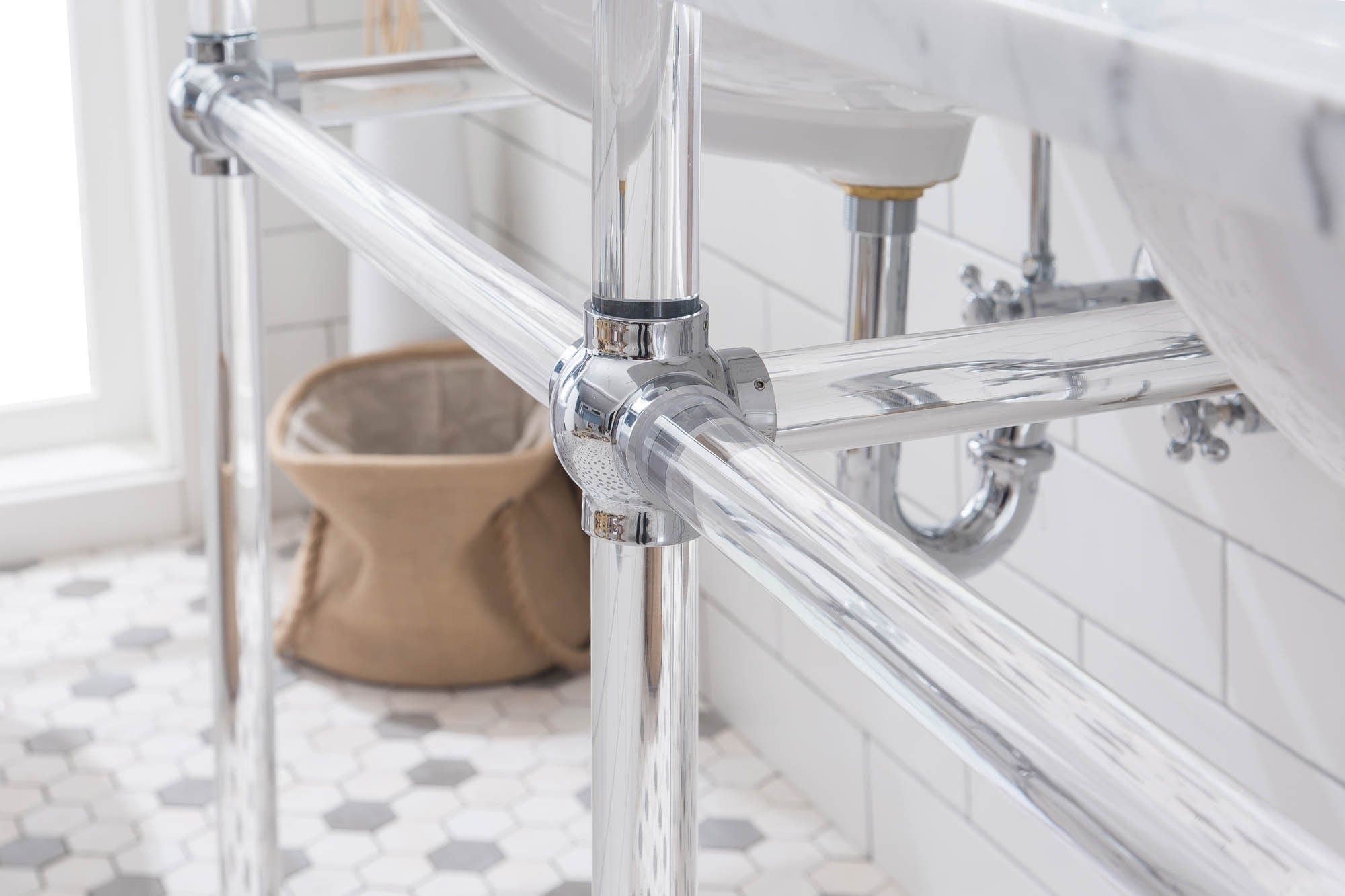 Empire 60 Inch Wide Double Wash Stand, P-Trap, and Counter Top with Basin included in Chrome Finish - Molaix732030762800EP60C-0100