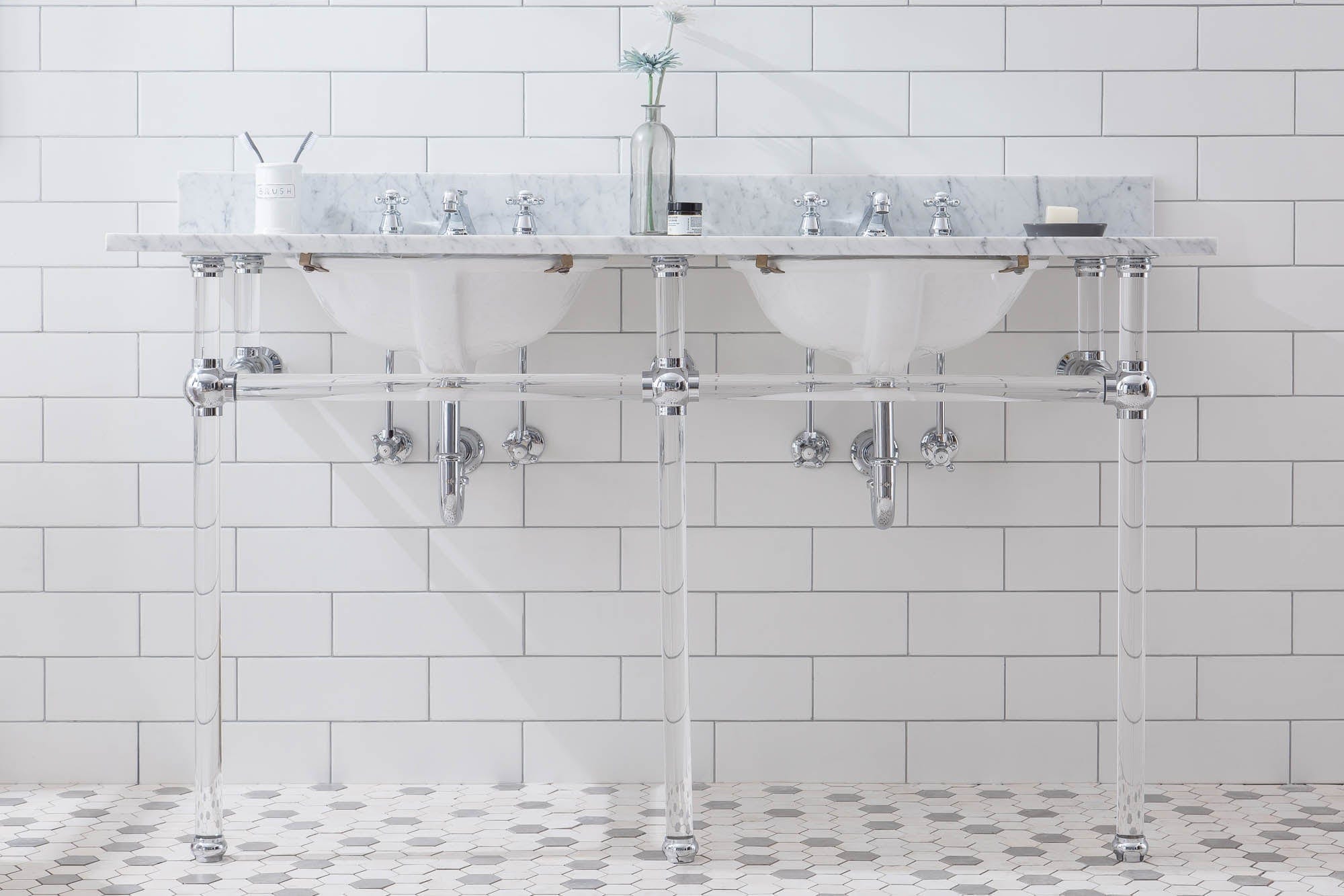 Empire 60 Inch Wide Double Wash Stand, P-Trap, and Counter Top with Basin included in Chrome Finish - Molaix732030762800EP60C-0100